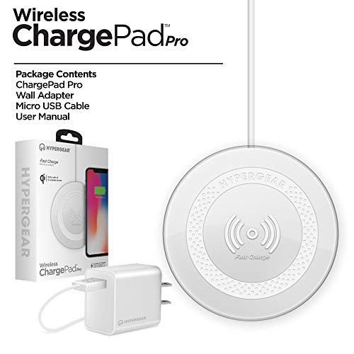 HyperGear ChargePad Pro Qi Wireless Charger 10W Max,7.5W iPhone & Android Fast Charge Compatible. Includes Fast Charge Adapter &Micro USB Cable (White)