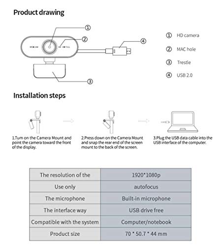 MiMa 1080p HD Webcam, USB 2.0 with Built in Mic for Desktop Laptop Web Camera, 360 Degree Stand, for Windows MacOs Smart TV, Video Conferencing, Streaming, Online Gaming, Remote Virtual Learning,