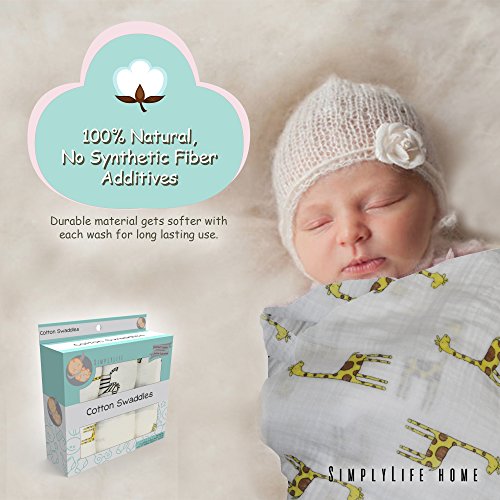 SimplyLife Home Swaddle Blankets Baby Wrap, Soft Breathable Muslin Cotton, Adjustable Infant Swaddles, Perfect for Receiving