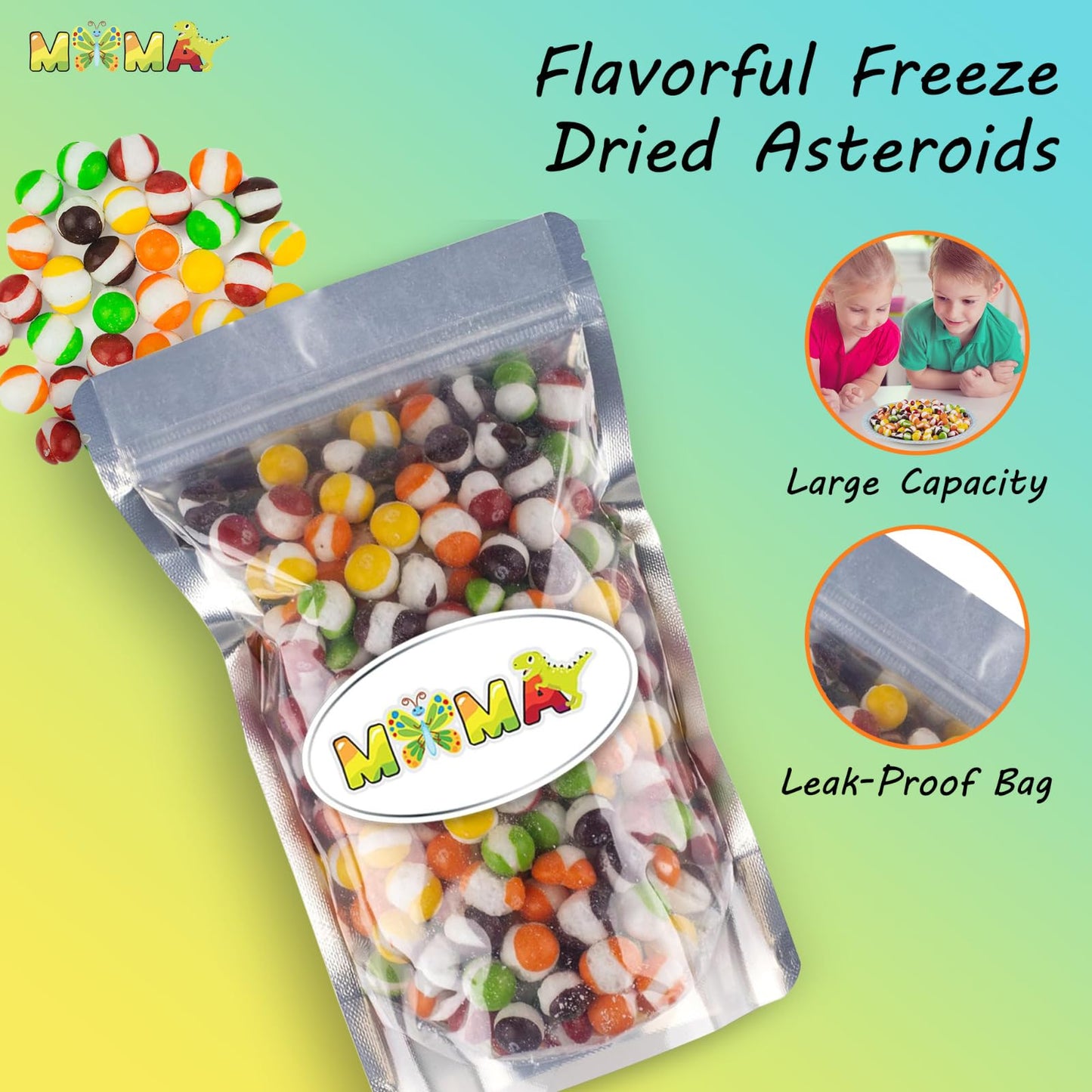 MiMa Flavorful Freeze-Dried Asteroids - Assorted Fruit Candy for a Unique, Crunchy Easter Treat (1Lb, Original Rainbow) - Resealable Bag of Freeze-Dried Delights