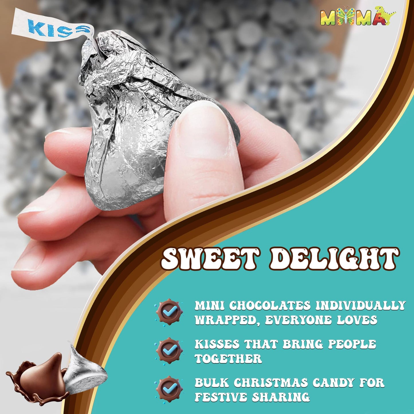 Kisess Silver Foiled Classic Milk Chocolate - 1.5 lb Individually Wrapped Bulk Candy for Snacking & Sharing - Chocolate Treats for Valentine, Birthdays & Easter
