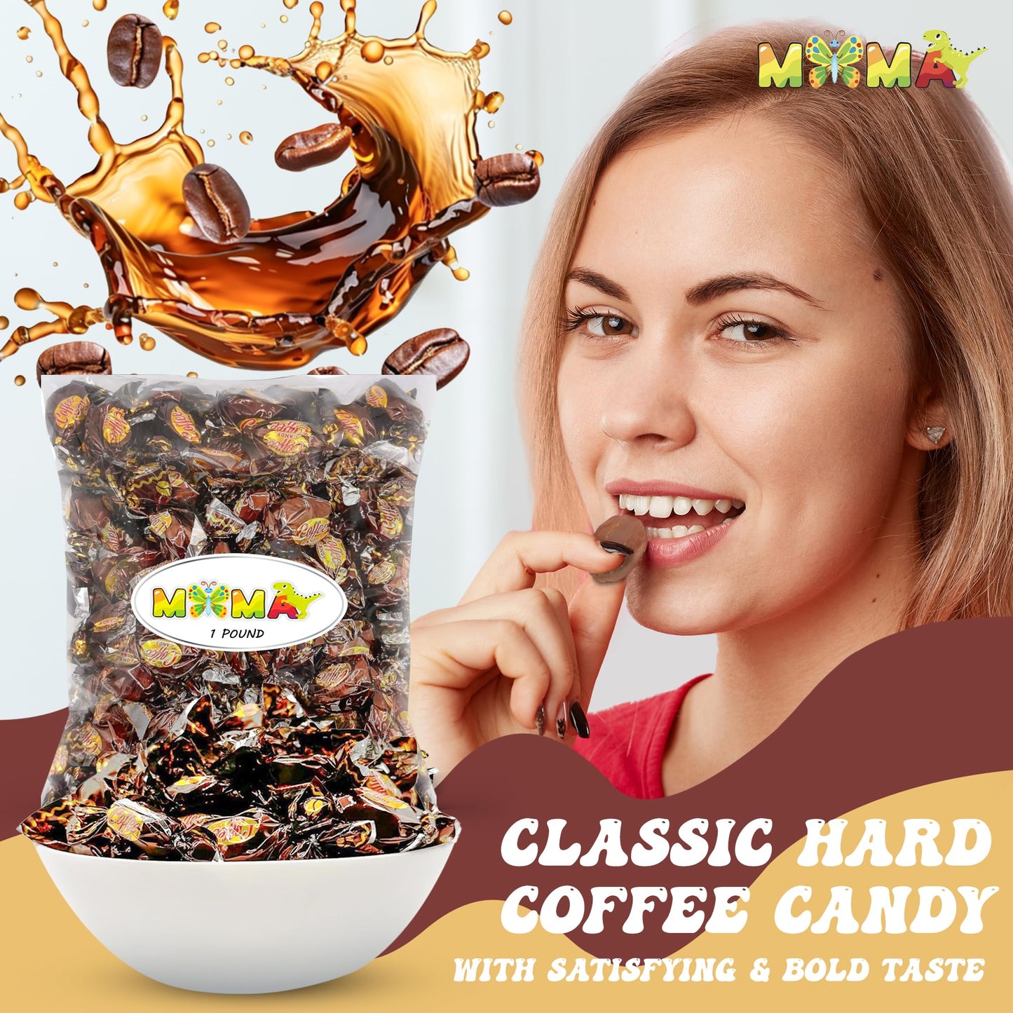 Easter Coffee Candy - 1 Pound Bulk Bag Coffee Candy Individually Wrapped - Coffee Hard Candy with Rich Coffee-Flavored Hard Candies with Hard Coffee Filling