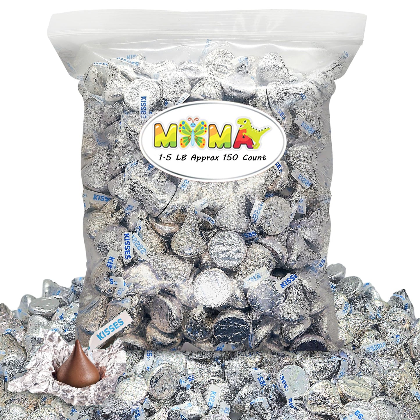Kisess Silver Foiled Classic Milk Chocolate - 1.5 lb Individually Wrapped Bulk Candy for Snacking & Sharing - Chocolate Treats for Valentine, Birthdays & Easter