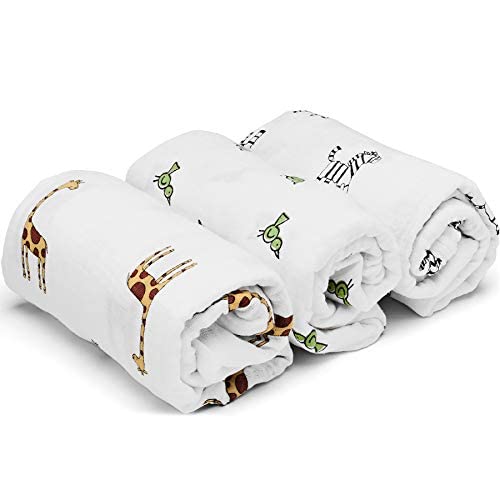 MIMA MIMA Baby Swaddle Blanket Set of 6 Unisex Swaddle Wrap Breathable Muslin Cotton Blankets Neutral Receiving Blanket for Boys and Girls (Gender Neutral), 47 x 47 inches,/Bird/Giraffe/Zebra