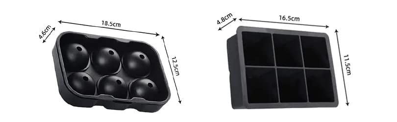 Set of 2 Round and Square Silicone Ice Cube Tray with Lid - Silicone Trays for Freezer, Ball & Square Ice Cube Mold for Cocktail & Bourbon - BPA Free