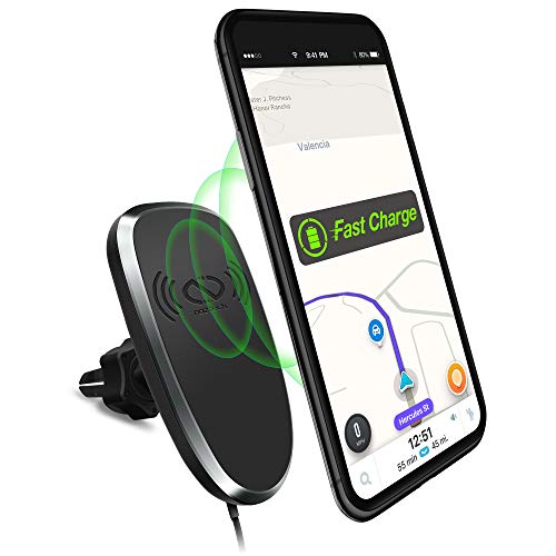 Wireless Fast Charging Cell Phone Car Mount, Naztech Magbuddy Air Vent Phone Holder Mount Hands Free - Easily Install Compatible For iPhone 14/13/ProMax/Pro, Galaxy S23/S22, Pixel & More [Black] 14533