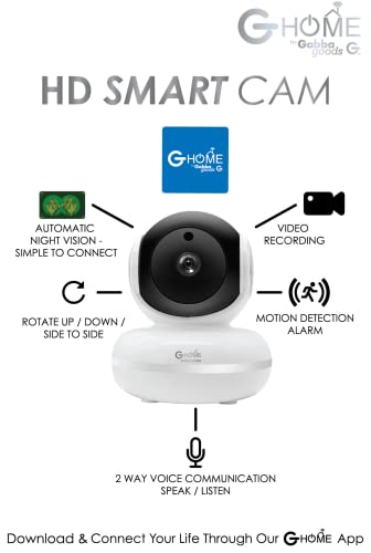 Gabba Goods G-Home Smart Surveillance Camera HD Home Wireless Baby/Pet Camera with Video Recording, Two-Way Audio Motion Detection Night Vision Remote Monitoring