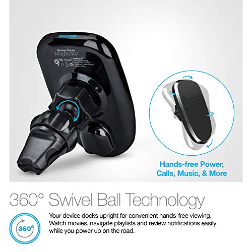 Wireless Fast Charging Cell Phone Car Mount, Naztech Magbuddy Air Vent Phone Holder Mount Hands Free - Easily Install Compatible For iPhone 14/13/ProMax/Pro, Galaxy S23/S22, Pixel & More [Black] 14533