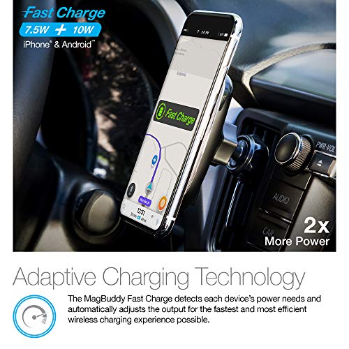 Wireless Fast Charging Cell Phone Car Mount, Naztech Magbuddy Air Vent Phone Holder Mount Hands Free - Easily Install Compatible For iPhone 14/13/ProMax/Pro, Galaxy S23/S22, Pixel & More [Black] 14533