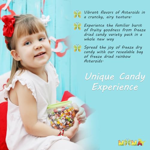 MiMa Flavorful Freeze-Dried Asteroids - Assorted Fruit Easter Candy for a Unique, Crunchy Treat - Resealable Bag of Freeze-Dried Delights