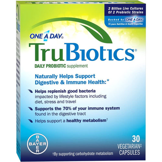 TruBiotics Daily Probiotic, 30 Capsules - Gluten Free, Soy Free Digestive + Immune Health Support Supplement for Men and Women