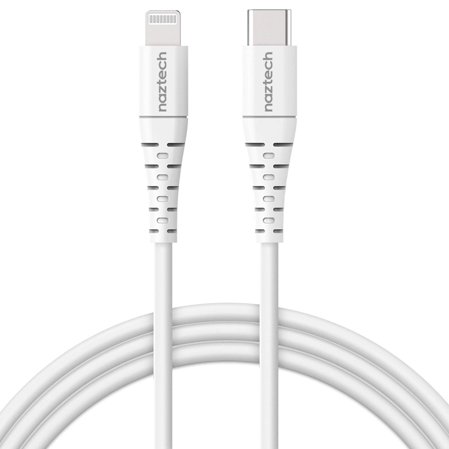 USB-C PD to Lightning Charger Cable [4ft Apple MFi Certified] Naztech Power Delivery Fast Charging & Data Transfer Rounded Cable, Compatible for iPhone 14/13/12/Pro Max/Pro, iPads & More [White] 14138