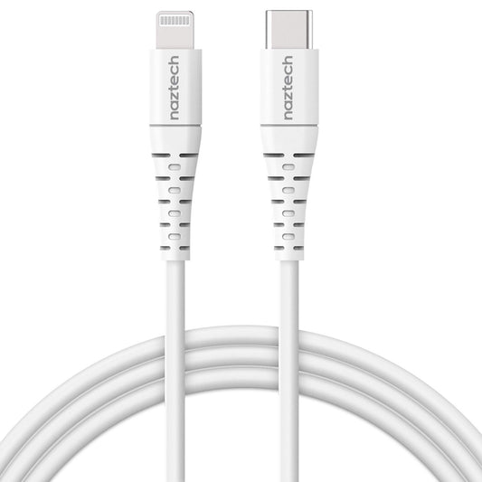 USB-C PD to Lightning Charger Cable [4ft Apple MFi Certified] Naztech Power Delivery Fast Charging & Data Transfer Rounded Cable, Compatible for iPhone 14/13/12/Pro Max/Pro, iPads & More [White] 14138