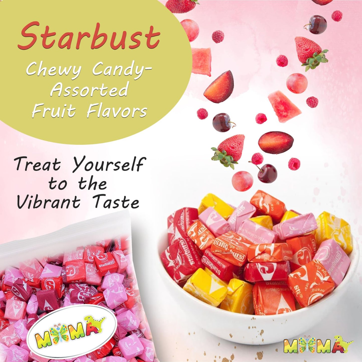 Chewy Fruit Candy - Individually Wrapped 1.5LB Assorted Fruit Flavors Made with Real Juice - Gluten-Free Treat for Valentine’s Day, Easter, Snacking & Sharing, Candy Bowls, Parties & More (FaveReds)
