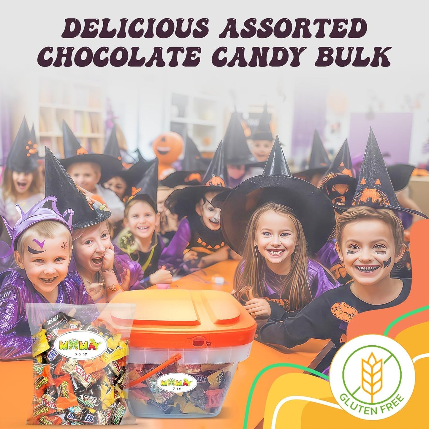 Assorted Halloween Chocolate Candy Mix Reclosable Bag - Ideal for Any Occasion Mini Chocolate Bars - Individually Wrapped Chocolate for Party Favors, Dessert Tables & More - 7Lbs