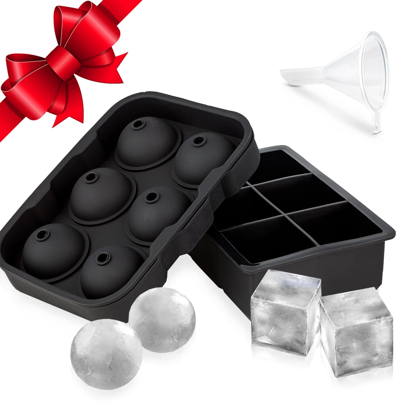 Ice Cube Trays Silicone (Set of 2) Whiskey Ice Ball Mold, Large Ice Ball Maker Mold, Round Ice Cube Mold, Sphere Ice Cube Mold, Square Large Ice Cube Tray for Cocktails & Bourbon Easy Release BPA Free