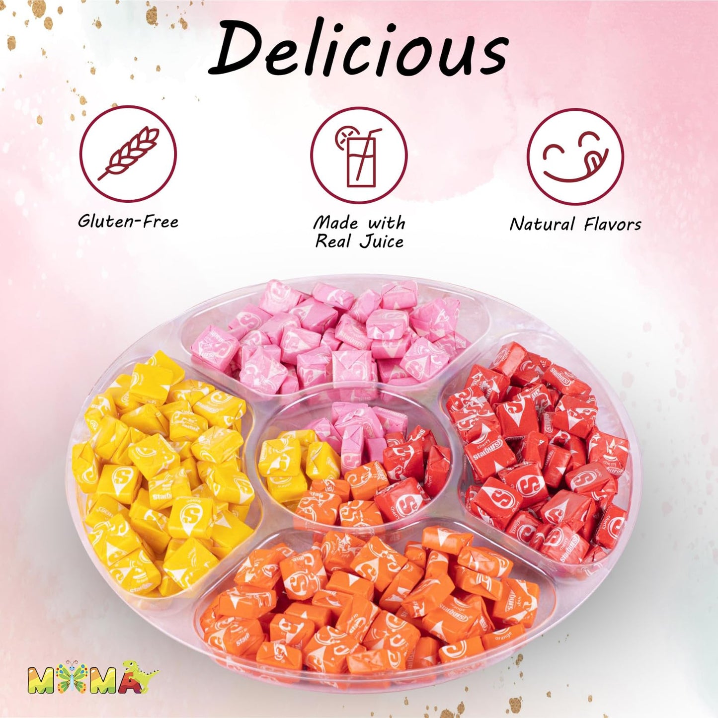 Chewy Fruit Candy - Individually Wrapped 1.5LB Assorted Fruit Flavors Made with Real Juice - Gluten-Free Treat for Valentine’s Day, Easter, Snacking & Sharing, Candy Bowls, Parties & More (FaveReds)
