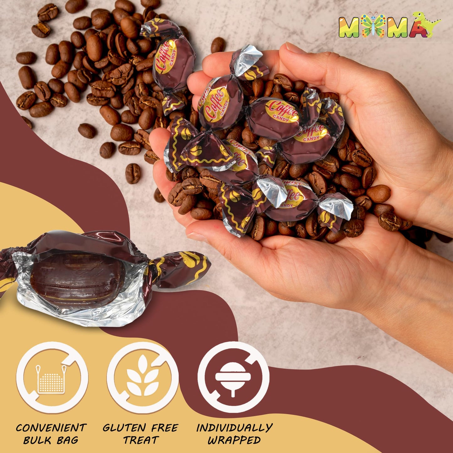 Easter Coffee Candy - 1 Pound Bulk Bag Coffee Candy Individually Wrapped - Coffee Hard Candy with Rich Coffee-Flavored Hard Candies with Hard Coffee Filling