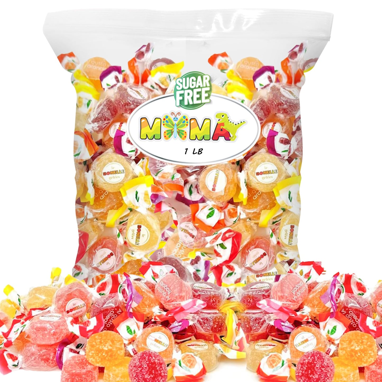 B0nelle Sugar-Free Italian Fruit Jelly Candy - 1 lb Assorted Individually Wrapped Jelly Fruit Candy - Delicious Easter Treats for Gifting & Sharing