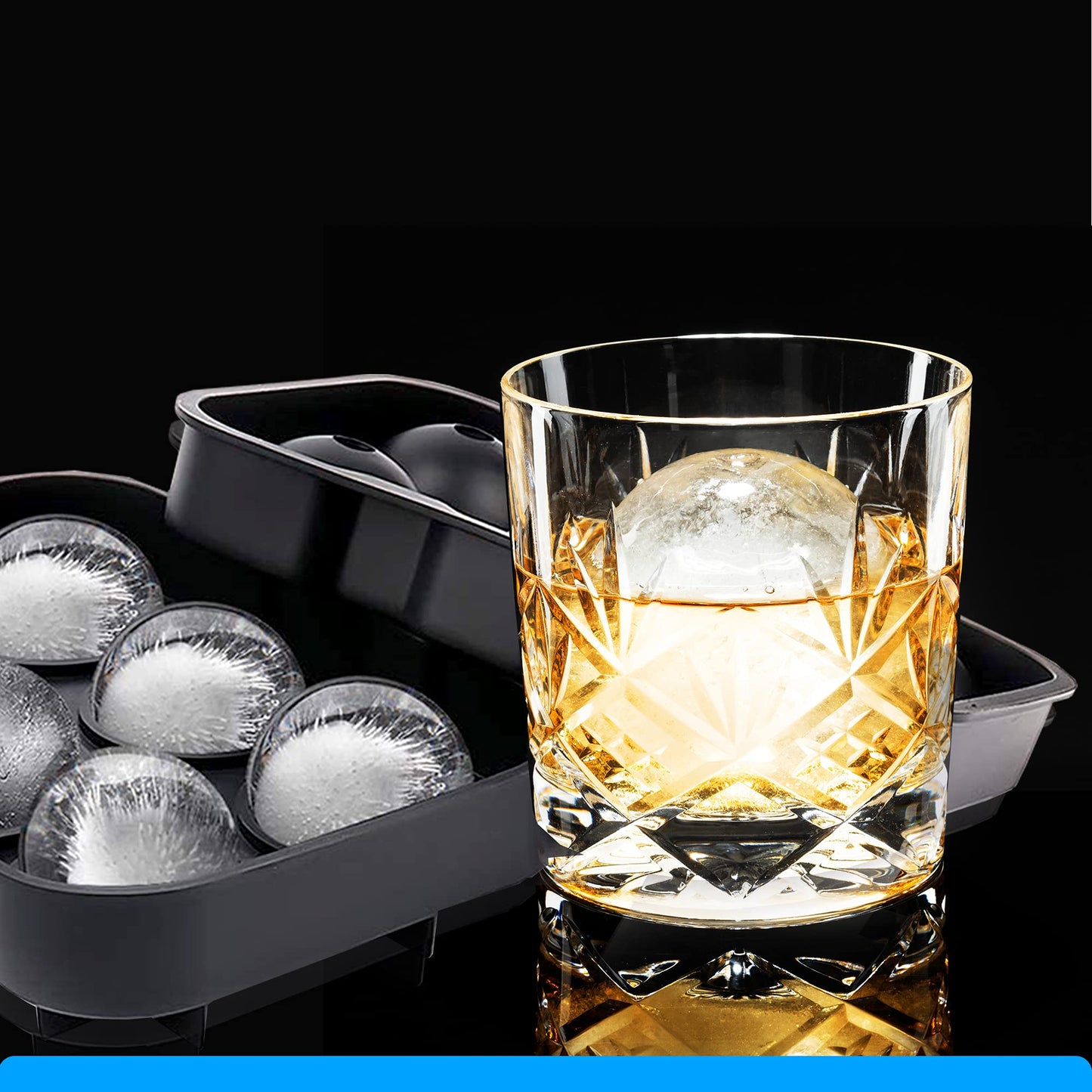 Ice Cube Trays Silicone (Set of 2) Whiskey Ice Ball Mold, Large Ice Ball Maker Mold, Round Ice Cube Mold, Sphere Ice Cube Mold, Square Large Ice Cube Tray for Cocktails & Bourbon Easy Release BPA Free