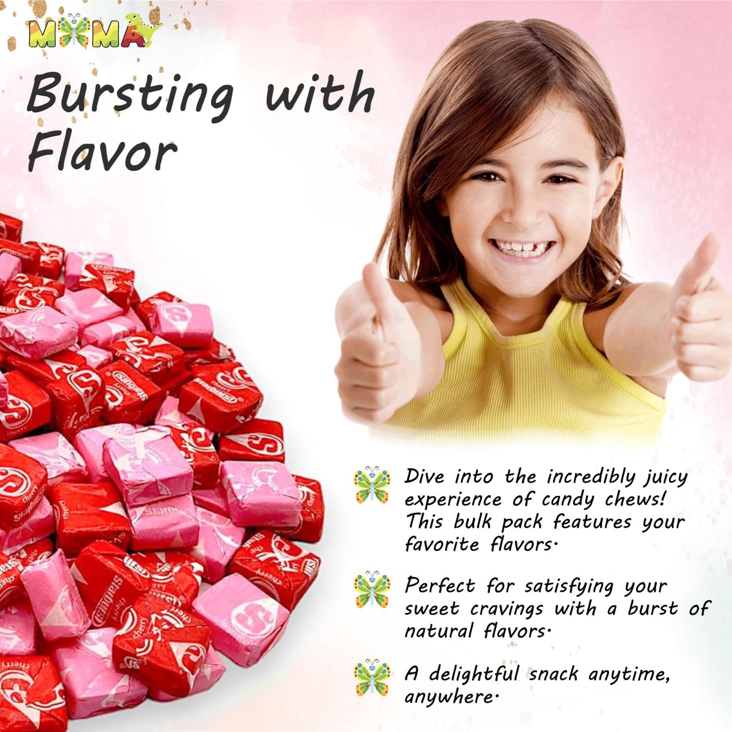 Chewy Fruit Candy - Individually Wrapped 1.5LB Assorted Fruit Flavors Made with Real Juice - Gluten-Free Treat for Valentine’s Day, Easter, Snacking & Sharing, Candy Bowls, Parties & More (FaveReds)