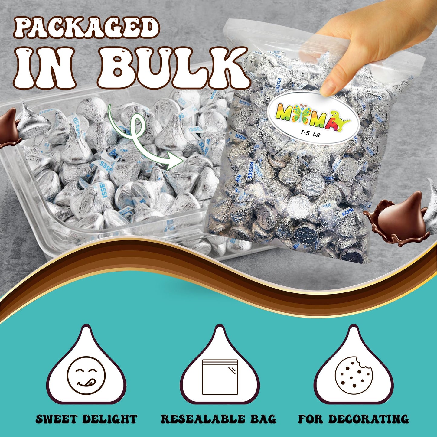 Kisess Silver Foiled Classic Milk Chocolate - 1.5 lb Individually Wrapped Bulk Candy for Snacking & Sharing - Chocolate Treats for Valentine, Birthdays & Easter