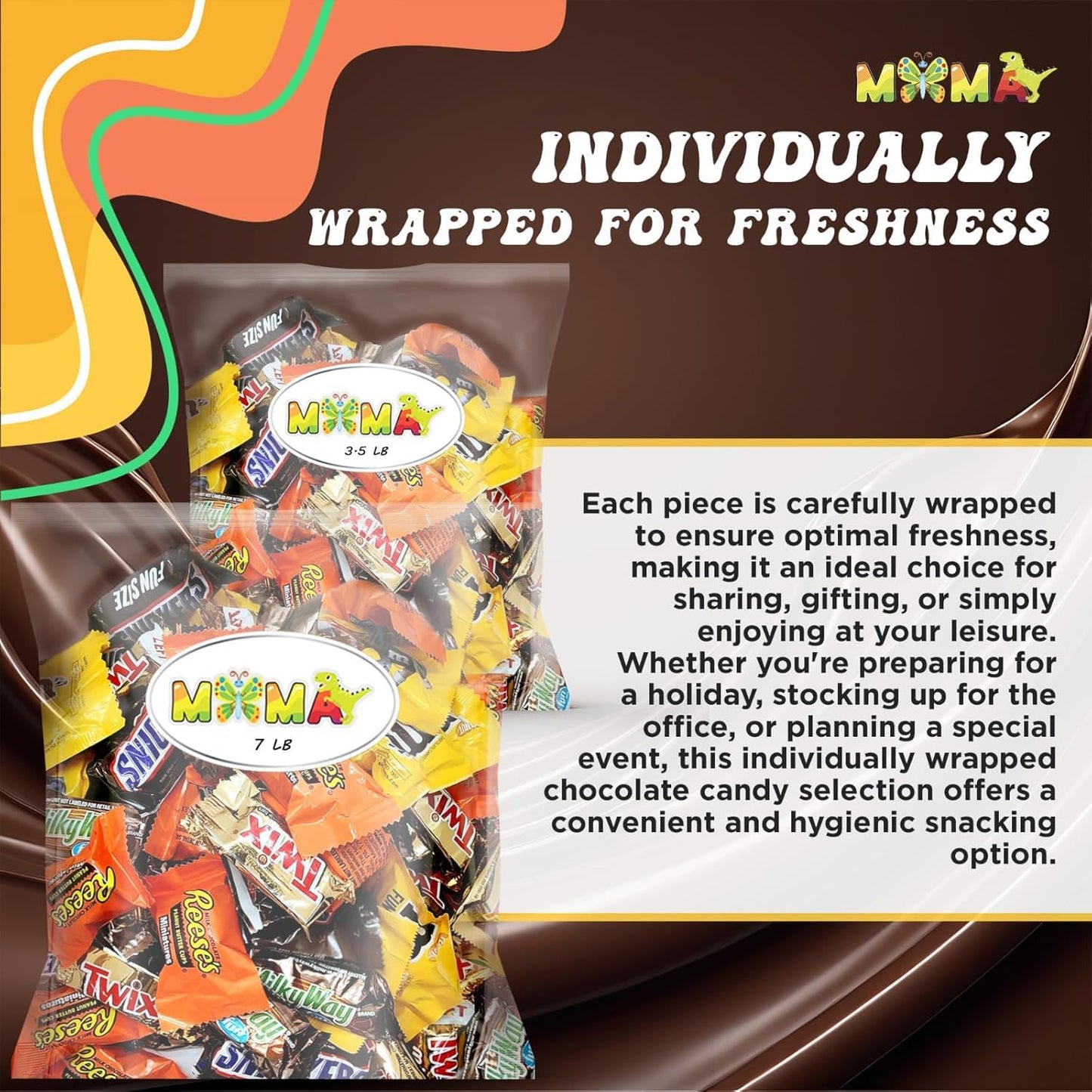 Assorted Halloween Chocolate Candy Mix Reclosable Bag - Ideal for Any Occasion Mini Chocolate Bars - Individually Wrapped Chocolate for Party Favors, Dessert Tables & More - 7Lbs