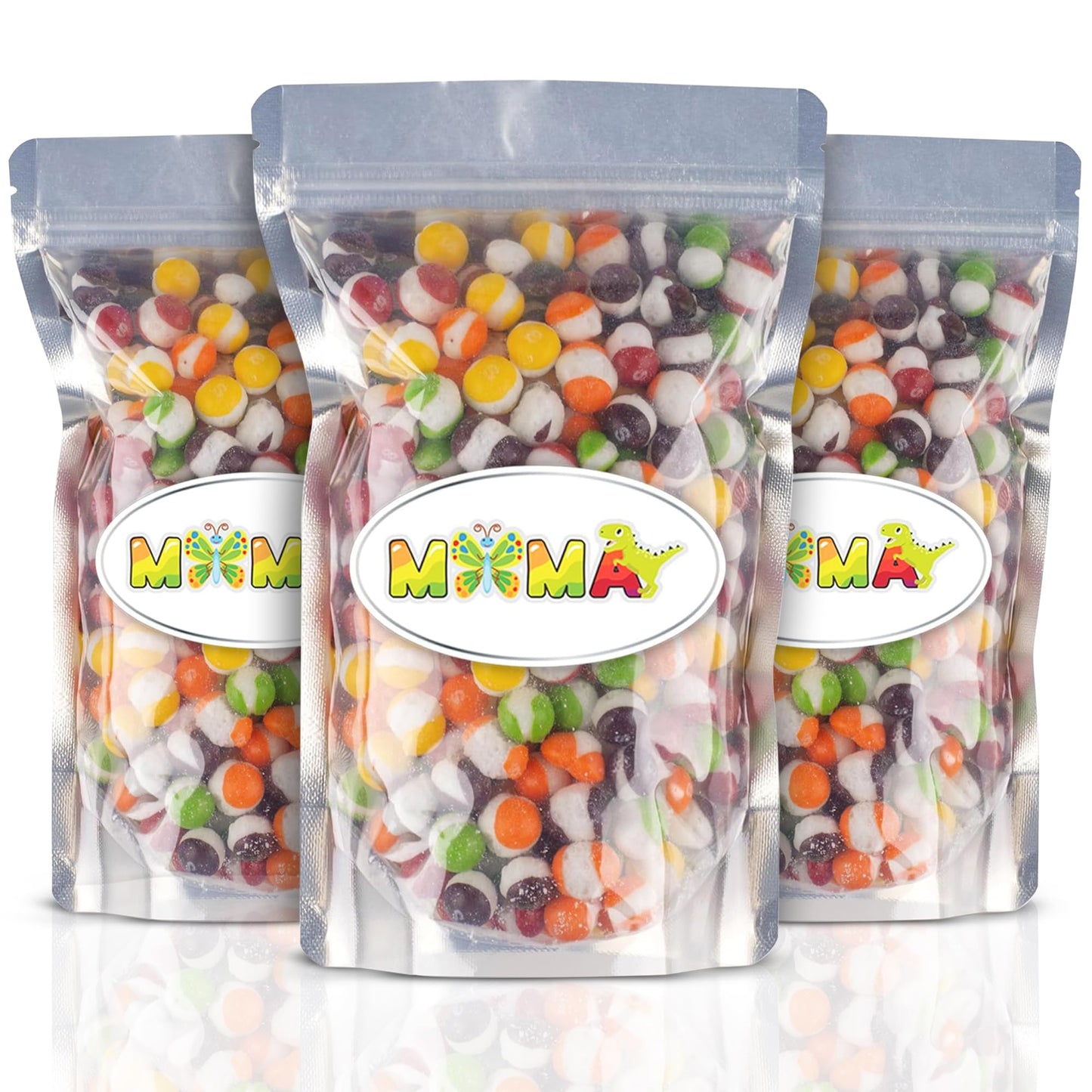MiMa Pack of 3 Flavorful Freeze Dried Asteroids - Assorted Fruit Candy for a Unique, Crunchy Treat (6oz, Original Rainbow) - Resealable Bag of Freeze-Dried Asteroids