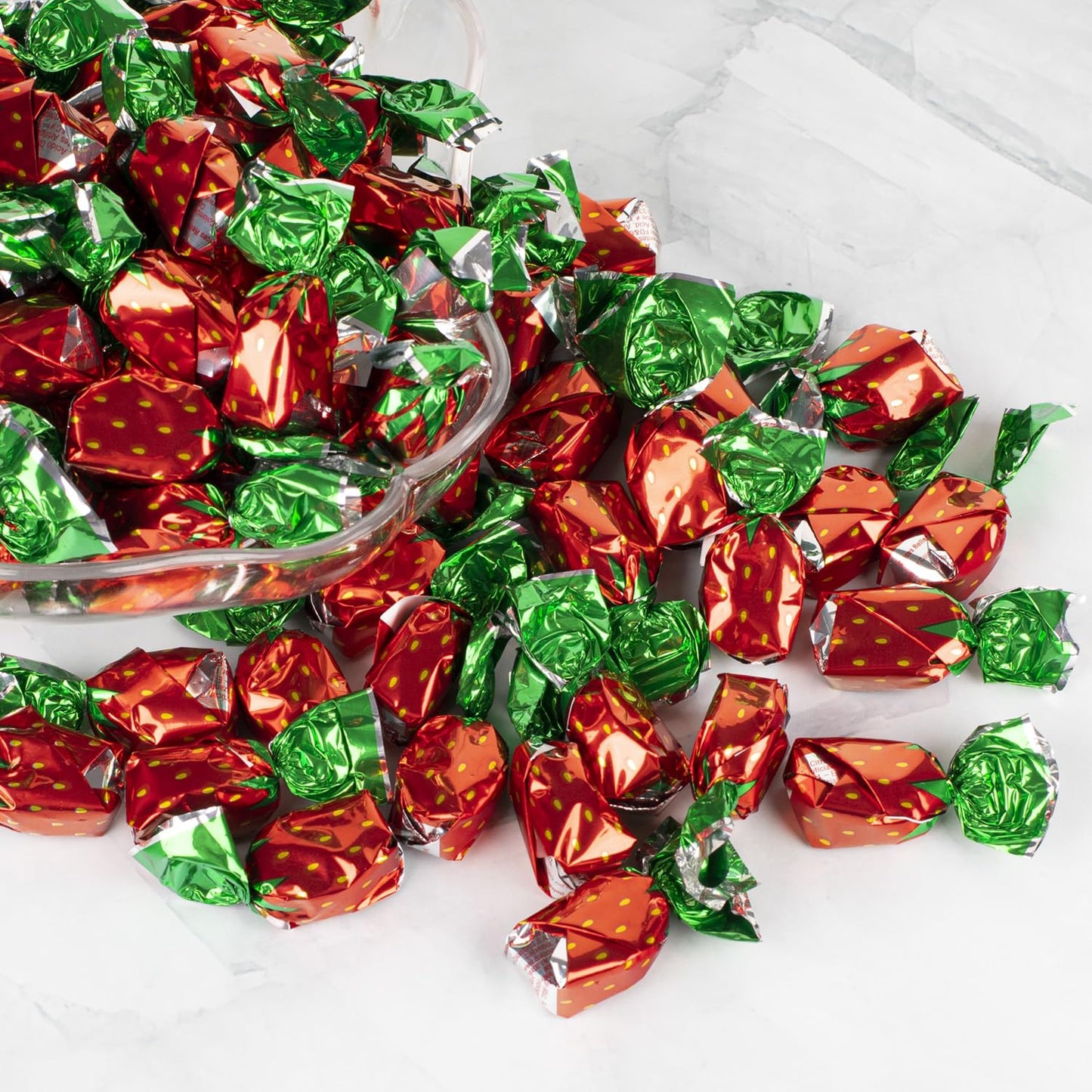 Strawberry Non-Filled Bon Bons- 2LB Hard Candy With Strawberry Filling-Hard CandyPerfect for Valentine's Day, Easter, Snacking and Sharing - Ideal for Candy Bowls, Dessert Tables, Parties, Halloween, and More - in resealavle bag