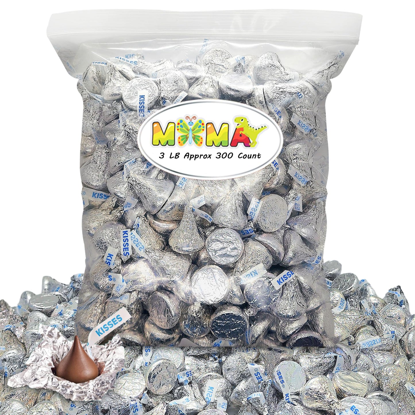 Kisess Silver Foiled Classic Milk Chocolate - 3 lb Individually Wrapped Bulk Candy for Snacking & Sharing - Chocolate Treats for Birthdays & Easter